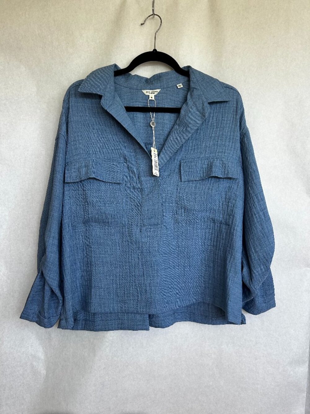 NWT Max Studio Blue Chambray Utility Pullover Top XL